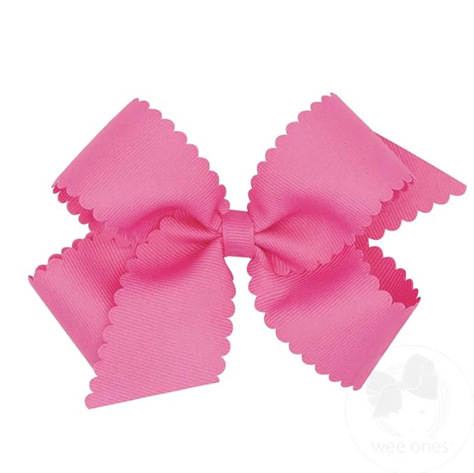 Wee Ones Girls' Classic Grosgrain Hair Bow with Scalloped Edges, No-Slip Hair Clip, Handmade, Hot Pink, Medium