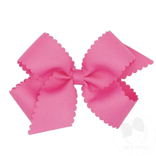 Wee Ones Girls' Classic Grosgrain Hair Bow with Scalloped Edges, No-Slip Hair Clip, Handmade, Hot Pink, Medium