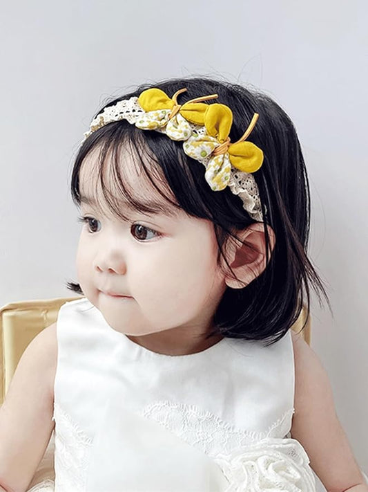 Baby Girls Hairbands Lace Flowers Headband Handmade Soft Stretchy Colorful Flower Hairband Newborn Headbands with Pearls Elastic Hairbands for Infant Head Band (Yellow Butterfly)