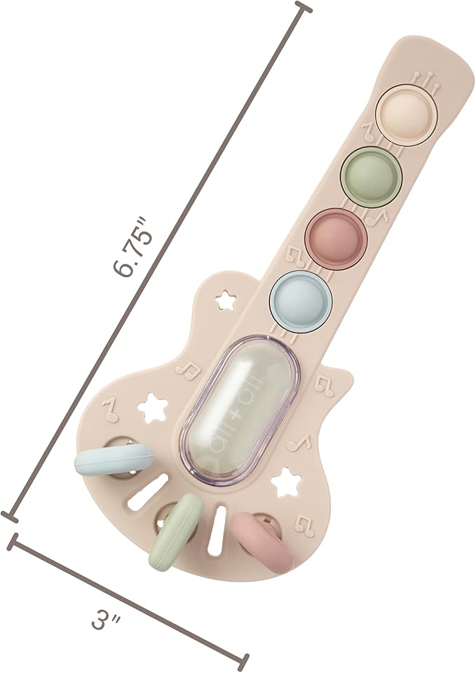 Ali+Oli Baby Guitar Pop Activity Toy – Silicone Sensory Pop Toy with Textured Teething Handles, Interactive Popping Buttons, Fine Motor Skill Toy for Babies and Toddlers