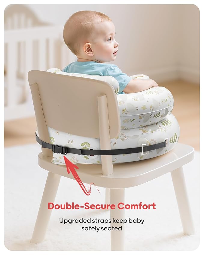 QPAU Inflatable Baby Seat with Safety Harness for Babies 3 Months & Up, Baby Floor Seats for Active Play, Blow Up Baby Chair with Built in Air Pump (Flowers)