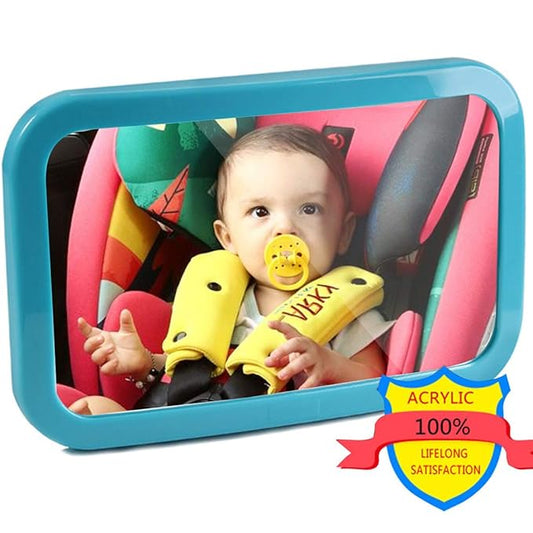 Baby Mirror for Car - Safety Car Seat Mirror for Rear Facing Infant with Wide Crystal Clear View - Adjustable Acrylic 360°for Backseat - Safe, Secure and Shatterproof (Blue)