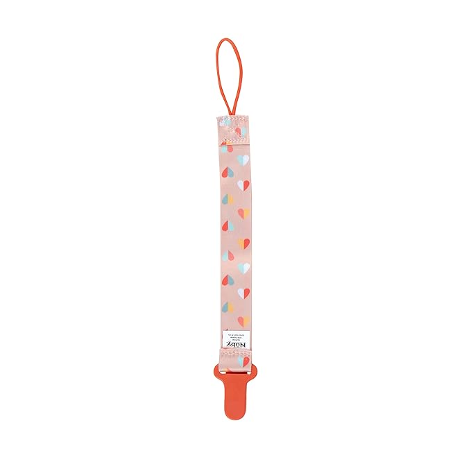 Nuby Pacifinder Baby Pacifier Clip - (2-Pack) - Pacifier Holder Clip with Convenient Hook Loop - Peach Stripes and Hearts