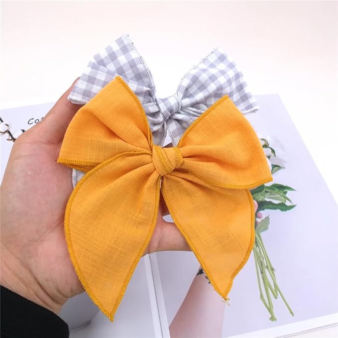 Pack of 4 Gorgeous Fable Bow Hair Clips for Girls Women Linen Hair Bow Alligator Clips Toddler Baby Mom Young Girl Hair Accessories (Rust/Beige)