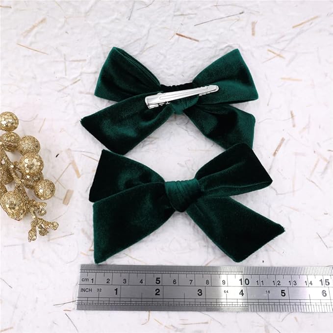 Vintage Velvet Bow Hair Clips for Baby Girl Kids Women Fall Velvet Christmas Hair Bows Barrettes Accessories (2 pcs 001 Green)