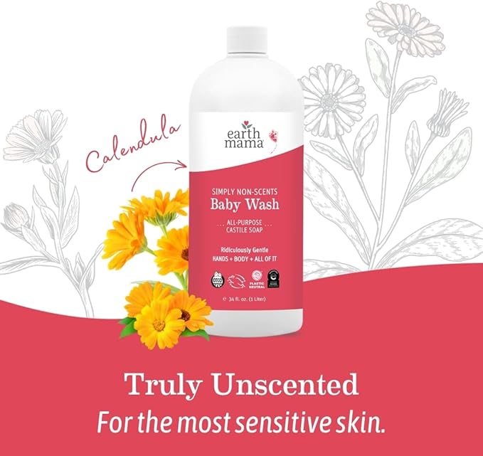 Earth Mama Simply Non-Scents Baby Wash - Foaming Hand Soap & Body Wash for Sensitive Skin - 34 fl oz - Infant Essentials - Fragrance-Free