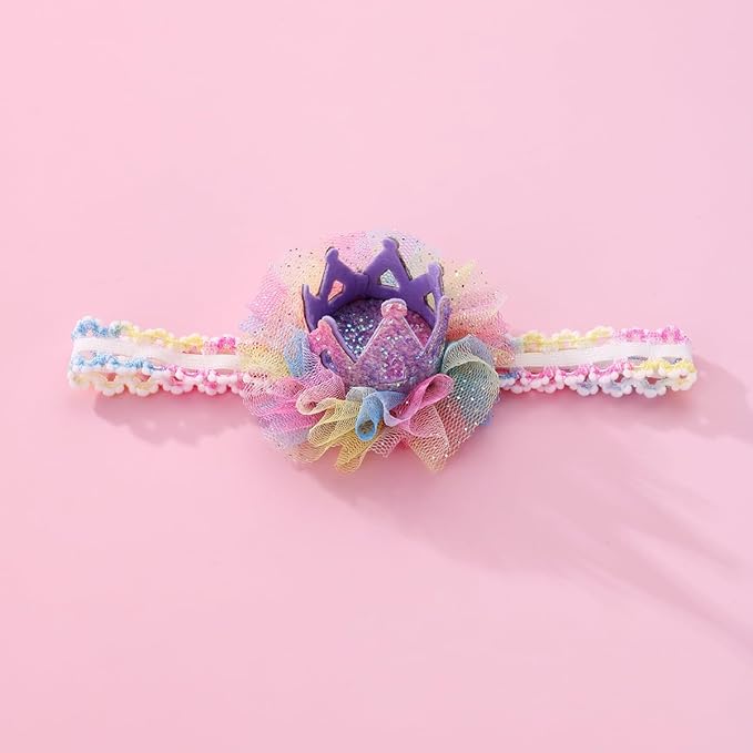 Bow Lace Headband for Baby Girls, Cute Bow Knot Hairband Pearl Elastic Headwrap for Newborn Infant Toddlers (Purple)