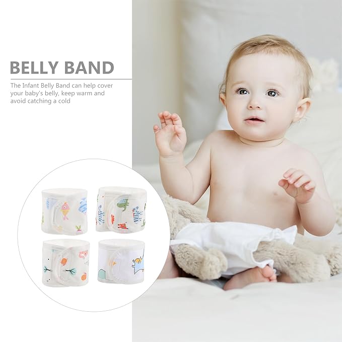 Healifty 4Pcs Baby Belly Band for Newborns Soft Breathable Cotton Babies Infant Umbilical Belt Cords Wrap Cover for Colic Relief and Warmth Toddler Abdomen Protection Band 0-12 Months