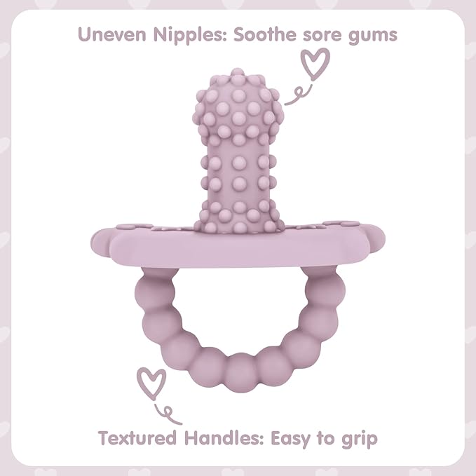 Silicone Teether Pacifier, Teething Toys for Teething Relief & Sensory Exploration, 6 Pack Grainy Textured Baby Pacifier – Food-Grade, BPA-Free, Easy to Hold, Dishwasher Safe, 3+ Months