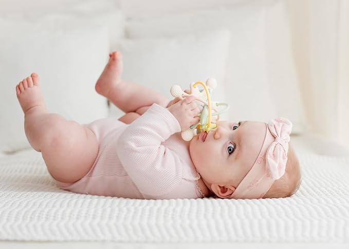 Cosmo Silicone Baby Rattle Teether – Pastel | BPA-Free 3D Sensory Teething Toy | Multi-Textured Chewable Arms & Pullable Rings | Food Grade Silicone | Developmental Grip Toy 3-36 Months