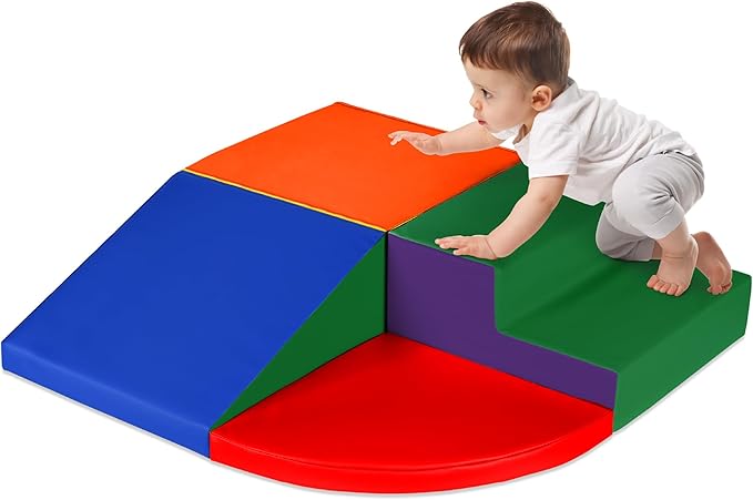 Best Choice Products Soft Foam Climbing Blocks for Toddlers, 4-Piece Baby Play Set, Easy-Clean Vinyl Foam Shapes, Safe Certified Materials, Early Learning Motor Skill Development Toy - Multicolor