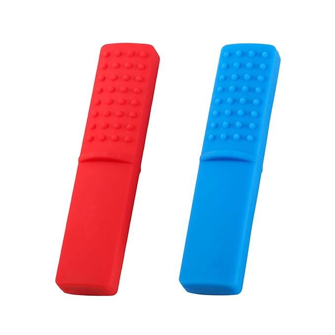 Chewy Oral Tubes Tough Bar for People with ADHD, Autism, Biting Needs,Sensory Chew Toy,Oral Motor Chewy Teether Made from Food Grade Silicone Safety for People with Aggressive Biting Habits (Red+Blue)