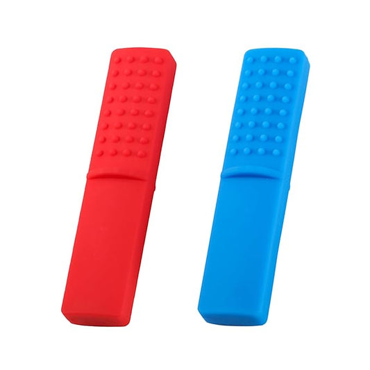 Chewy Oral Tubes Tough Bar for People with ADHD, Autism, Biting Needs,Sensory Chew Toy,Oral Motor Chewy Teether Made from Food Grade Silicone Safety for People with Aggressive Biting Habits (Red+Blue)