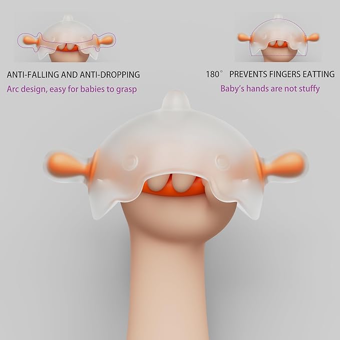 Baby Chew Toy for 6-12 Months – One-Piece Liquid Silicone Teether, No Glue No Gaps, Easy-Grip Dinosaur for On-the-Go Teething Relief, Includes Travel Case(Orange White)