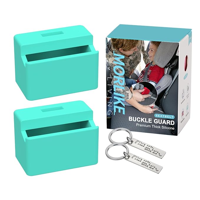 Morlike Silicone Seatbelt Secure Buckle Safety Cover Lock | Keep Children Safe in Car Seat and Prevent Kids from Accidentally Unbuckling | Buckle Guard Fits Almost Vehicles (Light Blue, 2 Pack)