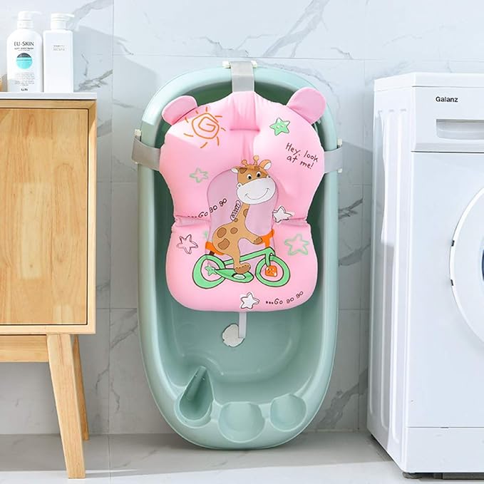 Baby Bath Cushion Cartoon Newborn Bathtub Mat Non-Slip Baby Bath Pad Quick Dry Baby Bathtub Pillow Seat Mat Floating Baby Bath Seat Cushion Adjustable Baby Bath Support Cushion for Baby 0-12 Months