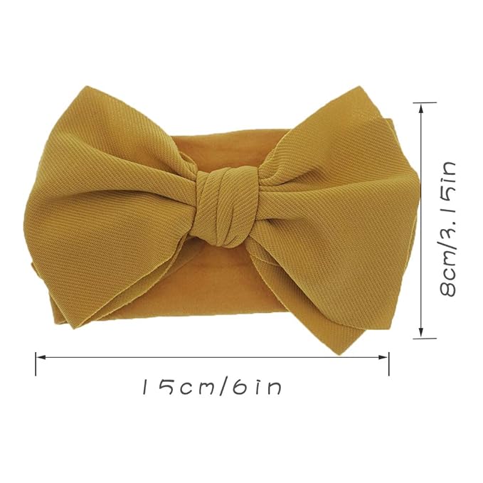 KIDOCHEESE Hairband - Soft Nylon Hairbands with Bows for Baby Girl, 5 Count (Pack of 1), Different Solid Colors, Adjustable Size, Perfect for Baby Shower, Christmas, and Other Occasions