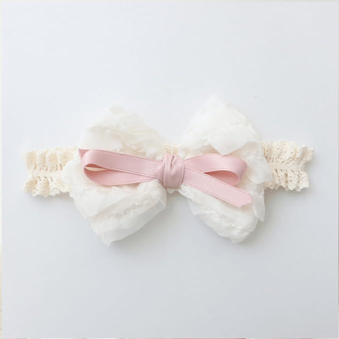 Baby Girls Hairbands Bow Lace Headband Handmade Soft Stretchy Pink Bowknot Hairbands Newborn Hairband with Bows Elastic Hair Bands for Kids Infant(Fans with Bows