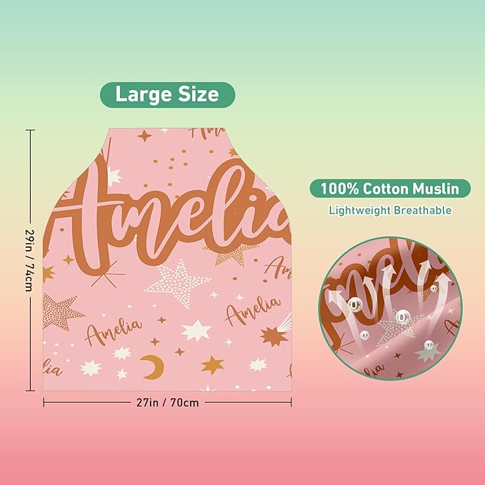 Personalised Car Seat Cover for Babies - Multi-use Pink Carseat Canopy Cover with Name, Car Seat Covers, Christmas Birthday Gifts for Infant Boys and Girls