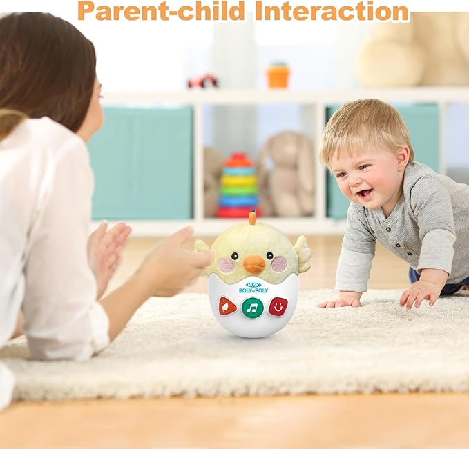 Baby Toys 0-6-12 Months, Chick Musical Plush Cute Stuffed Animal Infant Tummy Toys with Light & Sounds, Roly-Poly Sensory Toy Birthday Valentines Easter Egg Gift for Newborn Boys & Girls