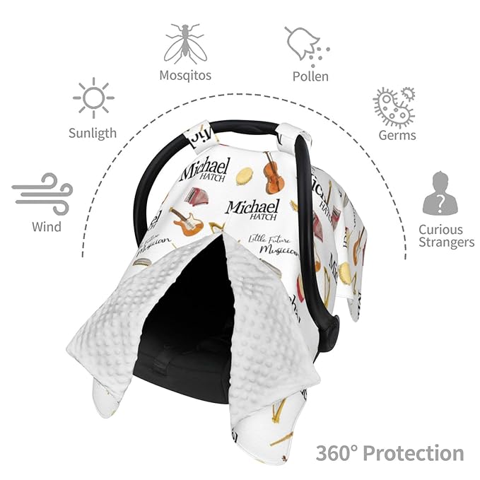 Personalized Baby Car Seat Canopy for Babies, Custom Name Baby Car Seats Covers for Boys Girls, Opening Minky Nursing Breastfeeding Cover for Infant Newborn, Carseat Canopies (Future Musicians)