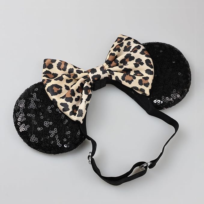 Adjustable Mouse Ears Hair Bow Headband, Cheeath Leopard Printed Elastic Hairband for Toddlers Baby Girls