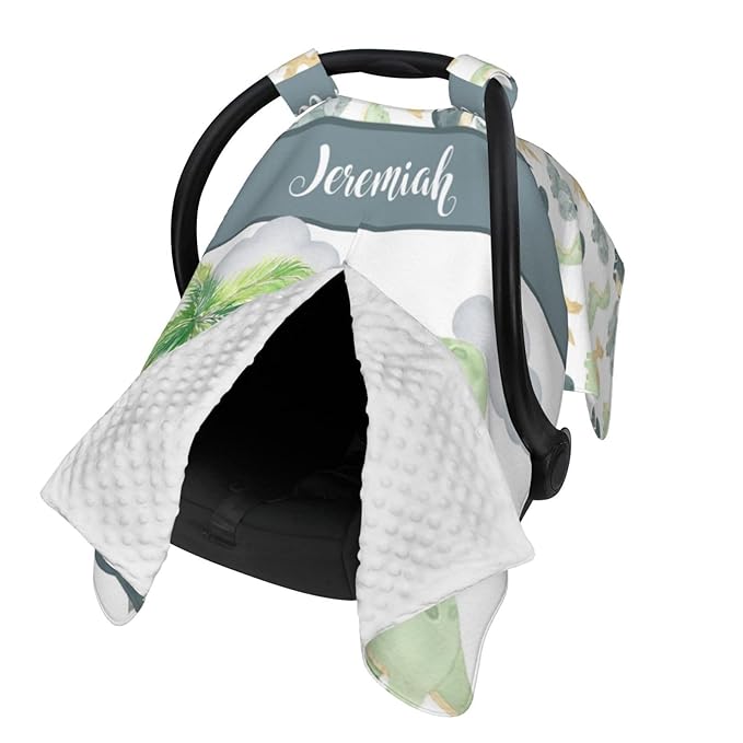 Custom Name Nursing Cover – Dinosaur Baby Car Seat Canopy, Stroller Cover, Baby Minky Blanket – Personalized Newborn Shower Gift for Infant Boys & New Moms