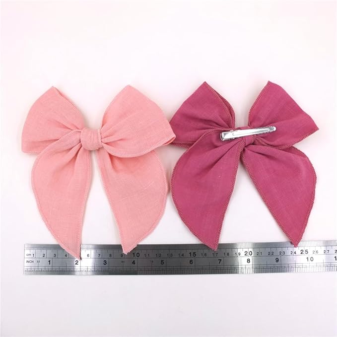 Pack of 4 Gorgeous Fable Bow Hair Clips for Girls Women Linen Hair Bow Alligator Clips Toddler Baby Mom Young Girl Hair Accessories (Pink/Rose)