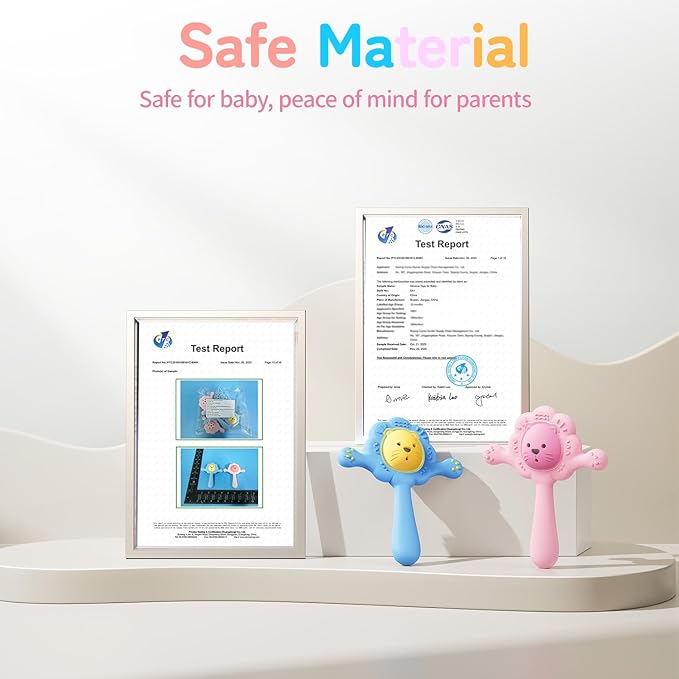 Lion Baby Teething Toy with Rattle, Food-Grade Silicone Montessori Sensory Toy for Babies 0-6 6-12 18 Months, BPA-Free Infant Sore Gum Relief & Motor Skills Development - Pink