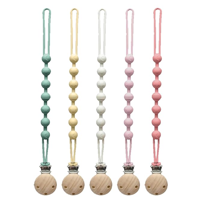 Pacifier Clip for Boys Girls - MORIBOX 5 Pack Paci Clip Soothie Baby Binky Holder for Shower Birthday Gift (5 Packs - 1)