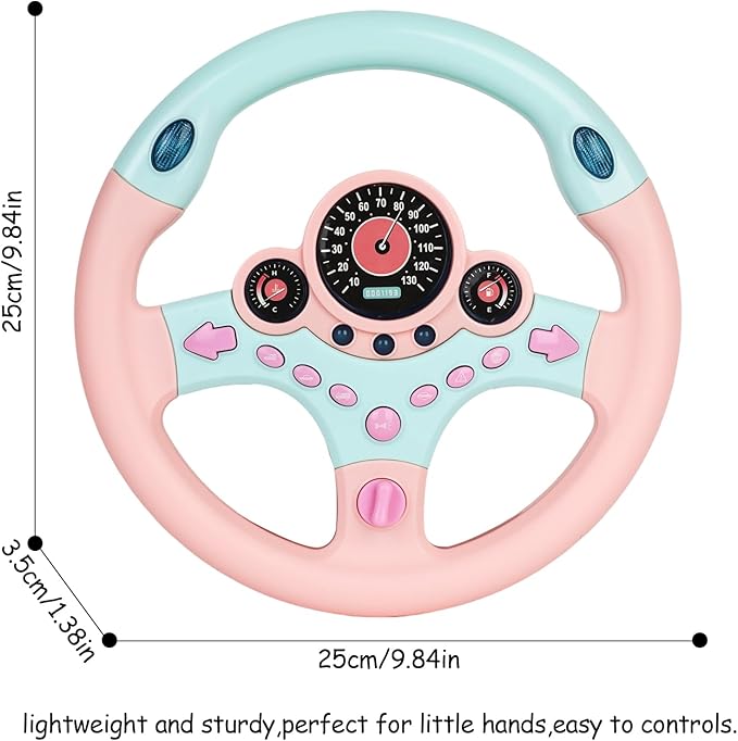 Toy Steering Wheel for Kids with Light and Music,Simulated Driving Toys Gift for Toddlers 3+ (Pink)