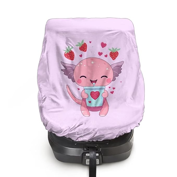 Car Seat Protector for Child Car Seat, Cute Axolotl Car Seat Sun Cover for Baby, Pink Strawberry Car Seats Heat Protector Keeps Your Toddler Baby Seat at a Cool Temperature