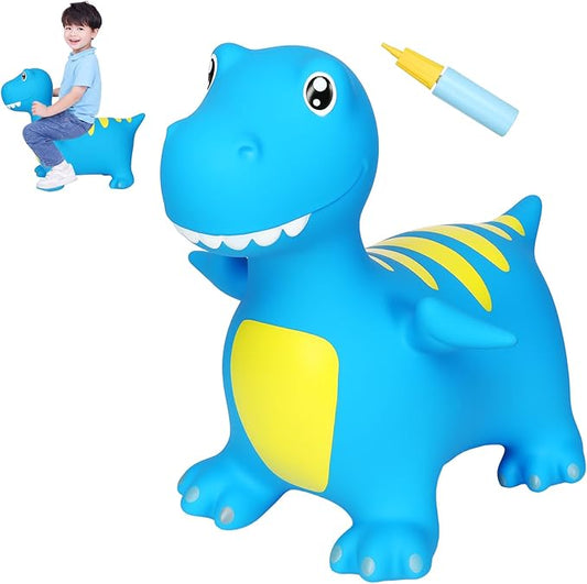 INPANY Bouncy Horse, Dinosaur Hopper Toys, Toddler Bouncing Animal, Dinosaur Party Decorations, Kids Inflatable Ride on Rubber Bouncer, Outdoor Cool Birthday Gift for 2 3 4 Yr Boy Girl Blue