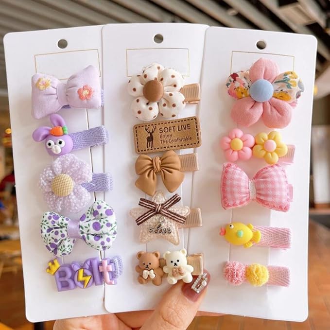 FZBNSRKO Velvet Ribbon Hair Clip,25pcs Baby Hair Clips Cartoon fruit Animal Pattern Colorful Flower Hairpins Fully Lined Alligator Hair Barrettes for Girls,Kids,Baby(Random Color)