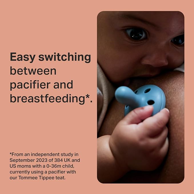 Tommee Tippee Breast-Like Pacifier, Lightweight, One-Piece Silicone Design, Symmetrical Nipple, 6-18m, 4 Pack