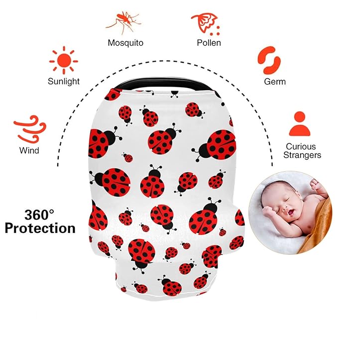 Nursing Cover Breastfeeding Scarf Cute Red Ladybugs Baby Car Seat Covers Soft Breathable Infant Carseat Canopy Stroller Cover for Boys Girls