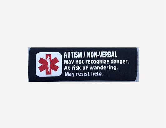 Carseat Harness Autism Non-Verbal 6 inch Medical Alert Emergency Strap Cover (Black)