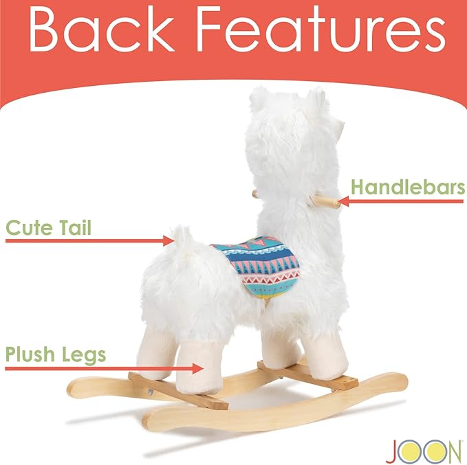 LOLA Rocking Horse Llama by JOON, Great for Toddler Development, Incredibly Soft Shaggy Fur, Safe Rocker with Sturdy Wooden Handles & Base, Boost Imagination & Creativity with Lullaby Sounds, White