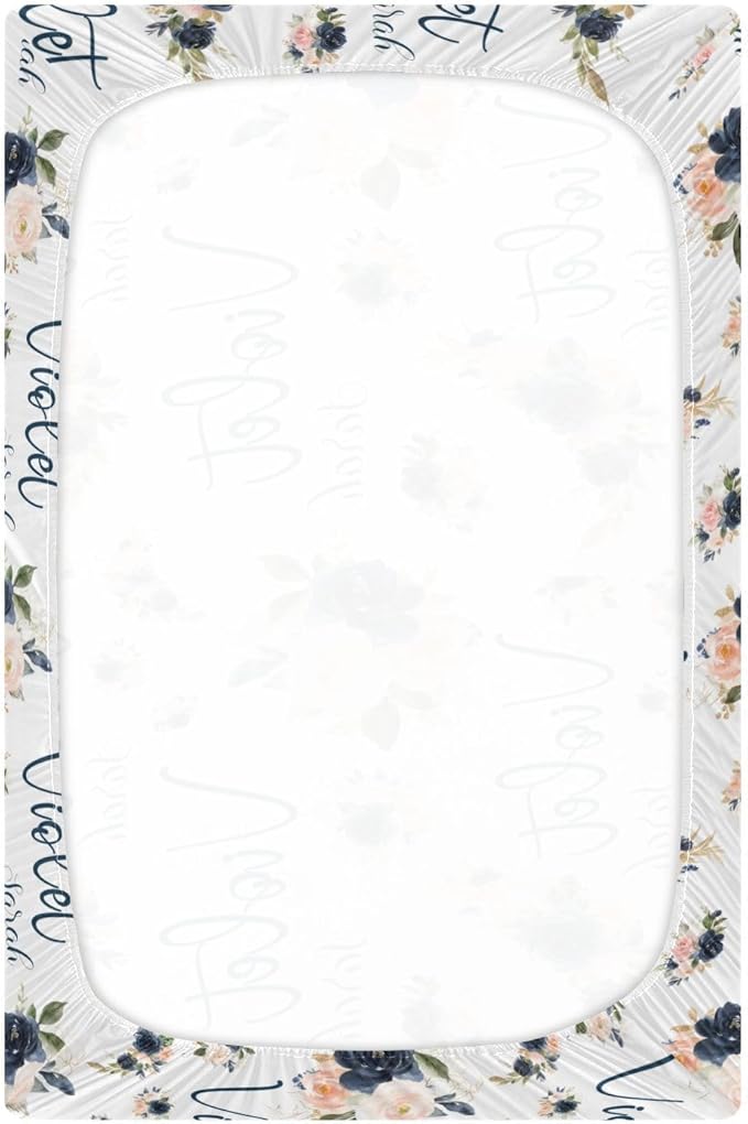 Personalized Pack 'n Play Sheets - Custom Floral Baby Mini Crib Sheets for Girls, Fitted Sheet with Name, Soft and Breathable Material