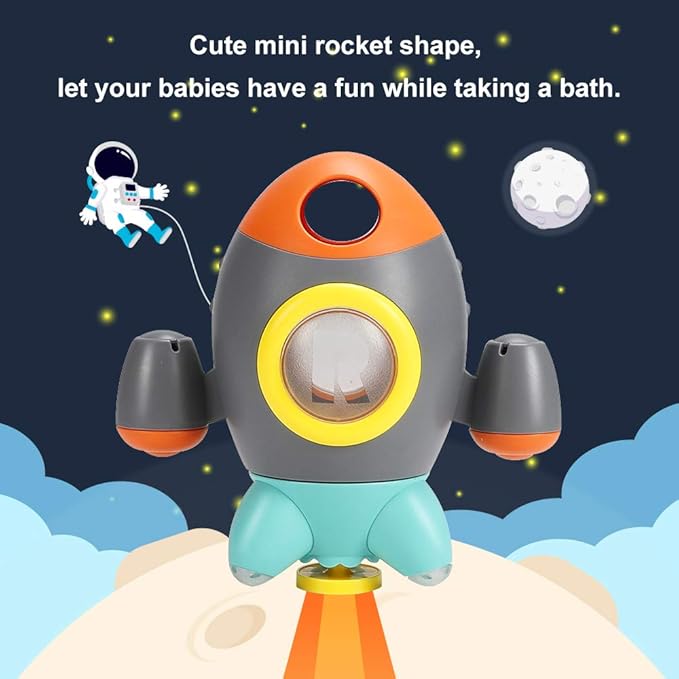 Elovien Baby Bath Toys, Space Rocket Shape Bathtub Toys for Toddlers, Spray Water Toys w/ Rotating Fountain, Bathroom Shower Toys for Infants Aged 18 Months 2 3 4 5 Years Old Kids Girls Boys