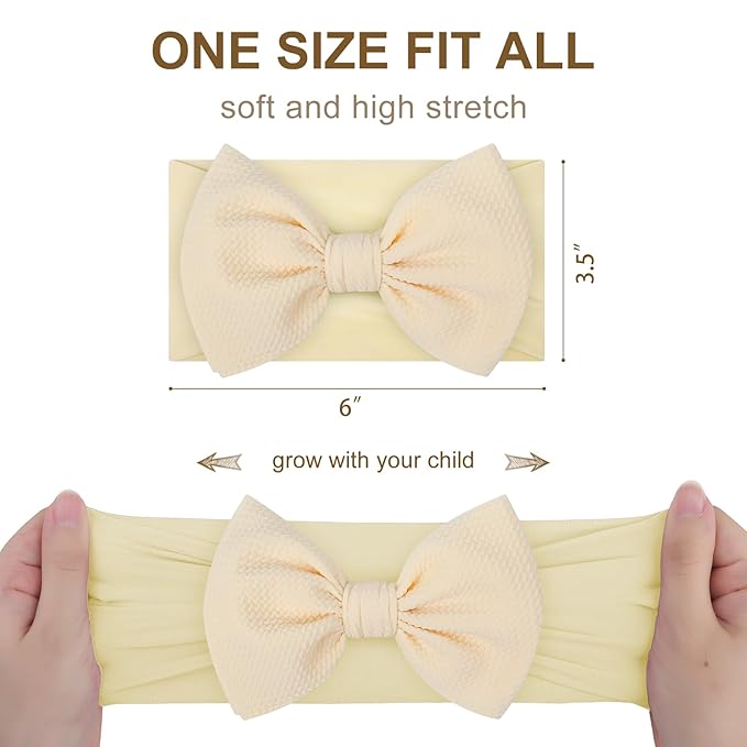 6'' Large Tied Bow Baby Headbands Handmade Hairbands with Bows High Stretchy Soft Nylon Headbands Baby Hair Accessories for Infant Baby Girls Black White Beige