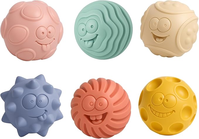 6PCS Sensory Balls for Baby, Soft Textured Balls for Infants & Toddlers 6-12 Months, Colorful Infant Ball Toys for Tummy Time & Learning, Montessori Gift for Baby Boys & Girls