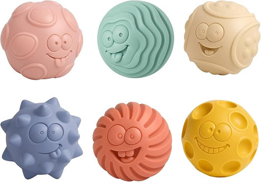 6PCS Sensory Balls for Baby, Soft Textured Balls for Infants & Toddlers 6-12 Months, Colorful Infant Ball Toys for Tummy Time & Learning, Montessori Gift for Baby Boys & Girls