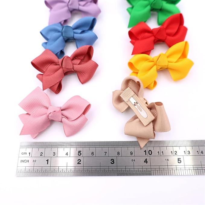 12 PCS Baby Bow Bangs Hair Clips Tiny Snap Clip for Infant Toddler Girl Mini Grosgrain Ribbon Hair Bow Barrettes Girls Hair Accessories (2.2" Jojo bow clips 12 Colors)