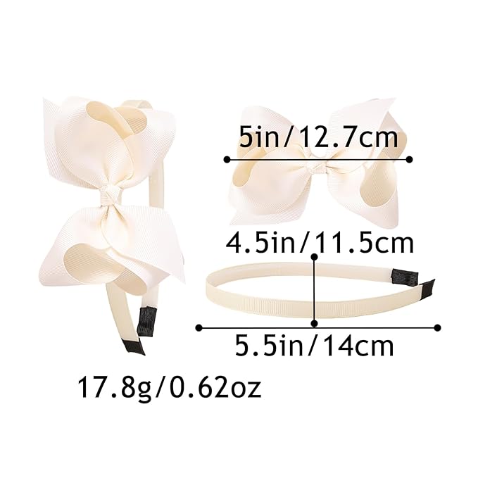 8pcs/set Girls' Big Bow Headbands, Assorted Colors Grosgrain Ribbon Hair Bows Hairbands for Baby Toddlers Kids