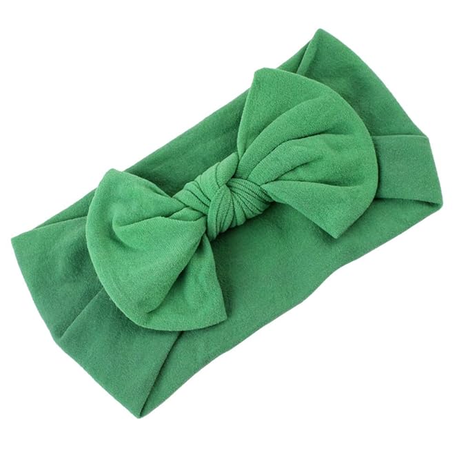 AKOAK 1 Pack Solid Color Skin-friendly Baby Headband Elastic Soft Nylon Headband Cute Baby Bow Headband (Green)