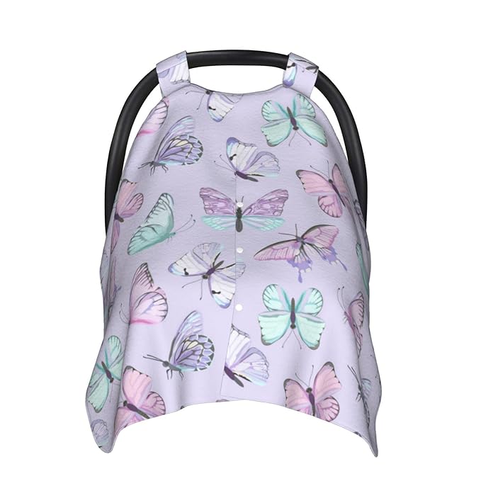 Purple Butterflies Car Seat Covers Canopy for Babies, Soft Stroller Cover Nursing Cover Breastfeeding Baby Carrier Cover for Shower Gift Newborn Toddler