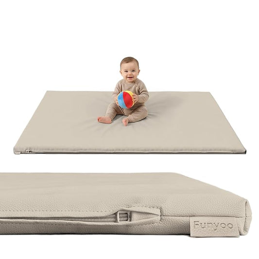 Vegan Leather Baby Play Mat, 50x50 Thicken Foam Play Mat for Infants and Toddlers, Padded & Cushioned Playpen Mat for 50x50 Playpens, 1.2" Thick, Grey