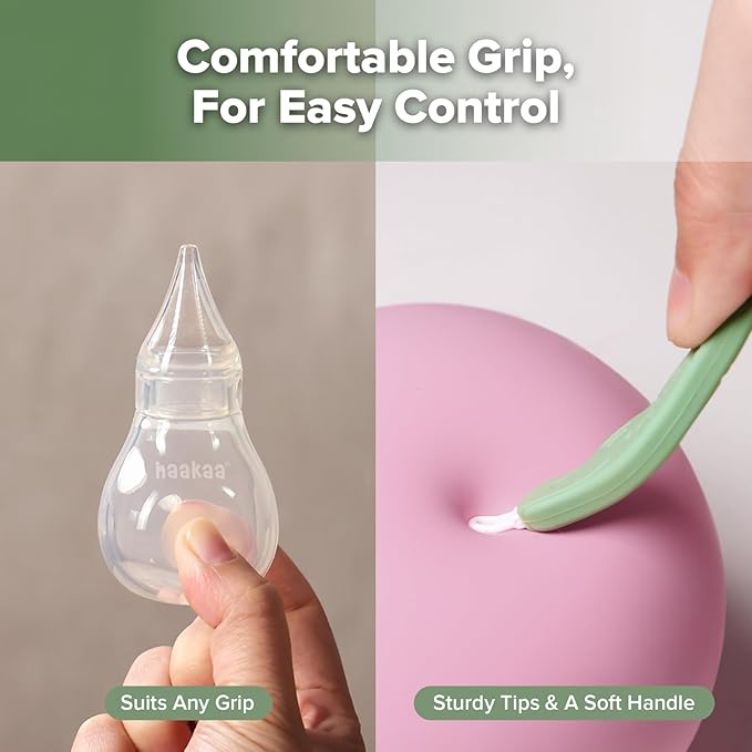 Haakaa Nasal Care Essentials Combo, Nasal Aspirator for Baby with Baby Nose Picker, Gentle Infant Ear & Nose Care Set with Case for Home or Travel