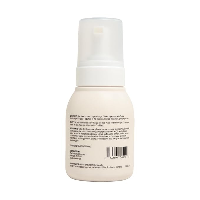 Buddle Clean Cheeks Baby Micellar No-Rinse Foam Cleanser for Diaper Changes, Microbiome Friendly and Gentle for Sensitive Skin, Paraben & Fragrance Free, 6.7oz